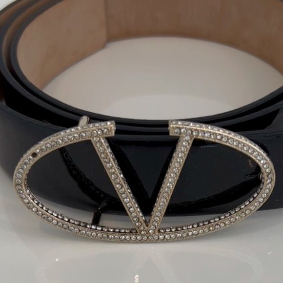 VALENTINO GARAVANI BLACK PATENT EMBELLISHED BELT SIZE 80 / 32 main image 6